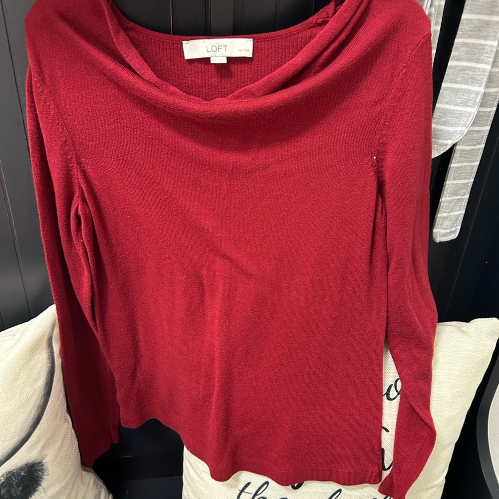LOFT Women's Rich Red Cowl Neck Sweater